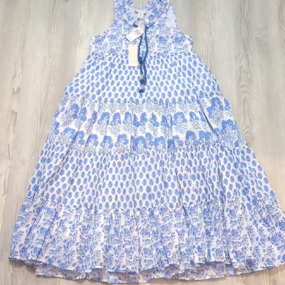 Calypso St Barth XS Blue and White Floral Maxi Dress Sleeveless Cotton Lined